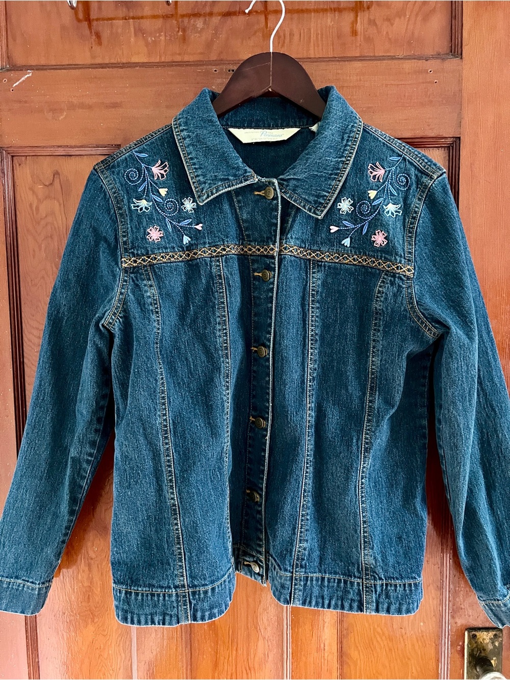Vintage Embroidered Floral Dark Blue Denim Jacket